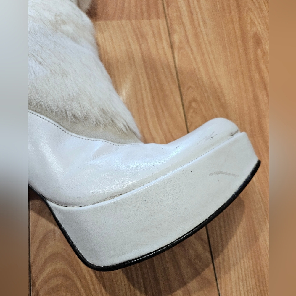 RARE Y2K El Dantes Platform Knee High Boots White Rabbit Fur Chunky EU 41 US 10 - Picture 13 of 16